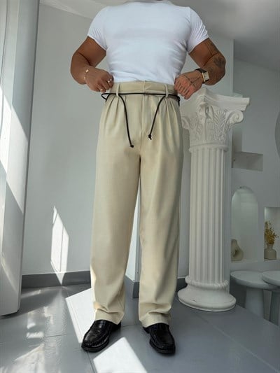 Bej GG Shadow Yüksek Bel Kumaş Pantolon