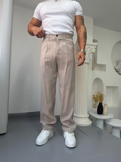 Bej LK Modal Kumaş Baggy Pantolon