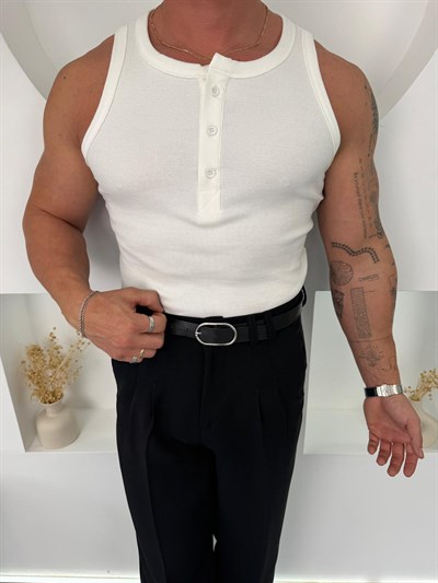 Beyaz GG Düğmeli Fitilli Atlet