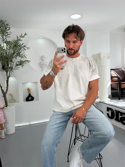 Beyaz RL Yıkamalı Boundless Crop Fit Tshirt