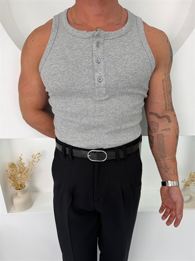 Gri GG Düğmeli Fitilli Atlet