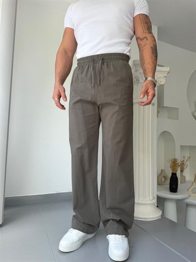 Haki GG Cavello Bağcıklı Baggy Keten Pantolon