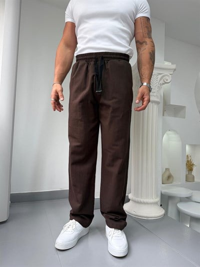 Kahve GG Basic Baggy Keten Pantolon