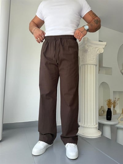 Kahve GG Cavello Bağcıklı Baggy Keten Pantolon