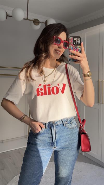 %100 PAMUK VOİLA BEYAZ TİŞÖRT