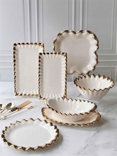 7 Parça Sunum Seti Sofya Stoneware Gold Kenarlı