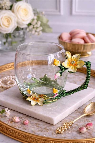 Dekoratif Cam Kupa Flore Bloom-Metal Kulplu 200ml 