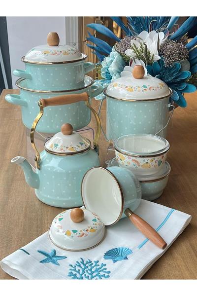 Emaye Yeşil Puantiye Mutfak Seti 6 Parça