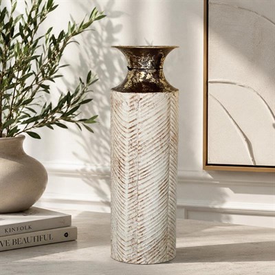 Eskitme Detaylı Dekoratif Vazo 55cm