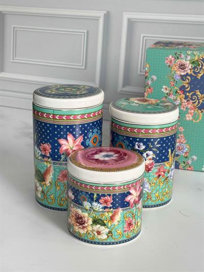 Floral Porselen 3'lü Kavanoz Seti