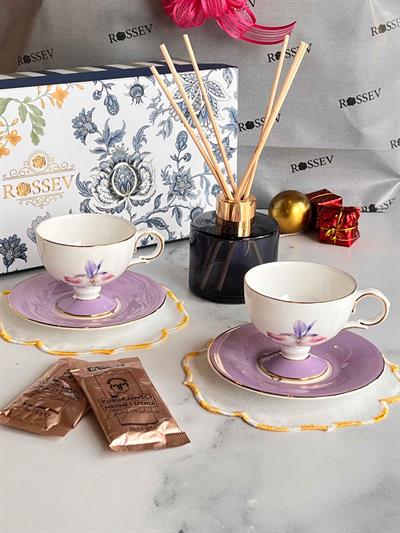 Hediyelik İris Hediye Kutulu Bambu Çubuklu Koku+Fincan Takımı 2 Kişilik