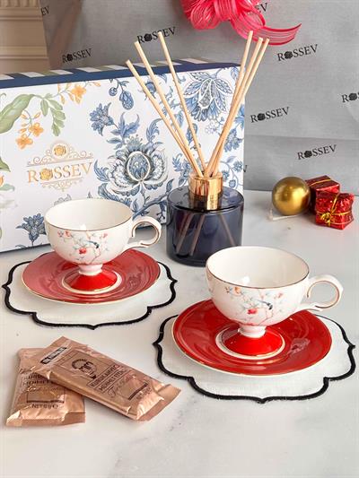 Hediyelik Rosse Hediye Kutulu Bambu Çubuklu Koku+Fincan Takımı 2 Kişilik