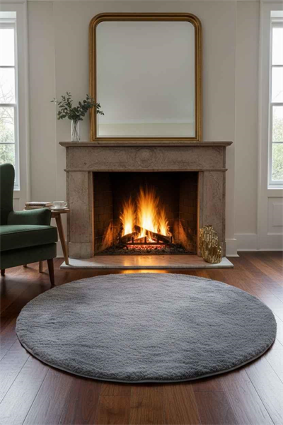 Peluş Model Kaydırmaz Tabanlı Yuvarlak Dekoratif Halı Antrasit 100x100cm 