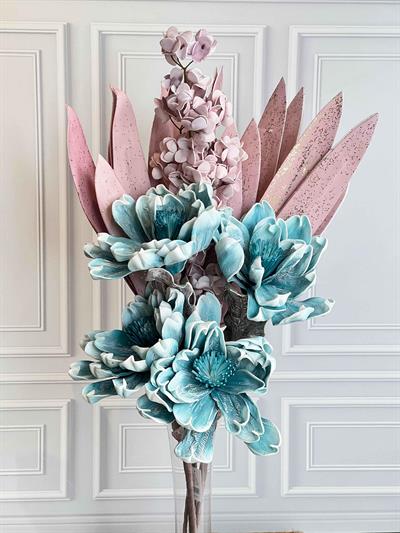 Pembe-Turkuaz 5 Dal Yapay Çiçek