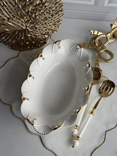 Porselen Oval Sunum Tabak Gold Lucca 36x23cm
