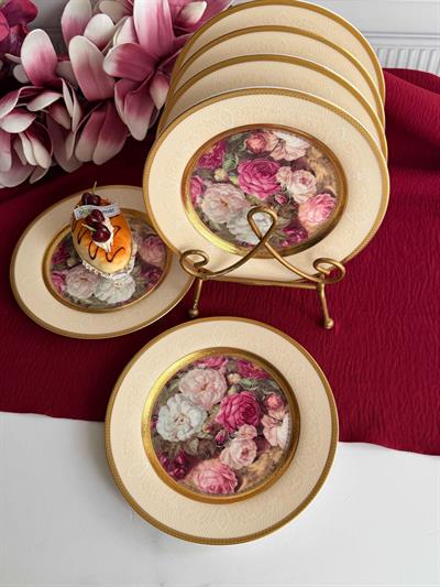 Porselen Pasta Tabak 6 Parça 24K Flores