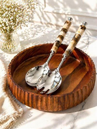 Salata Servis Seti 2'Li Gümüş Kahve Taşlı