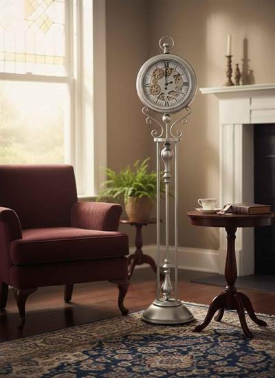 Tempora 190Cm Eskitme Gümüş Çarklı Tripod Ayaklı Dekoratif Saat