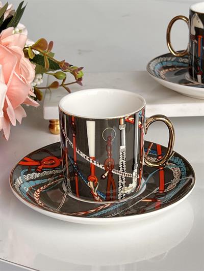 Türk Kahve Fincanı Asorti Füme  2 Kişilik 4 Parça