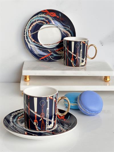 Türk Kahve Fincanı Asorti Lacivert 2 Kişilik 4 Parça