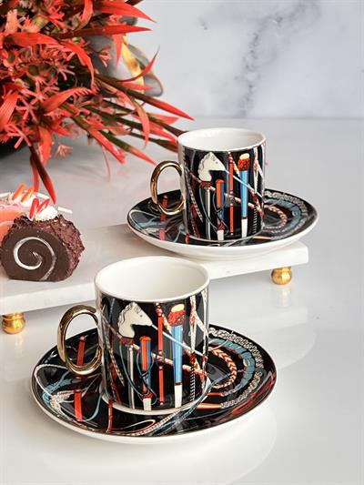 Türk Kahve Fincanı Asorti Siyah 2 Kişilik 4 Parça