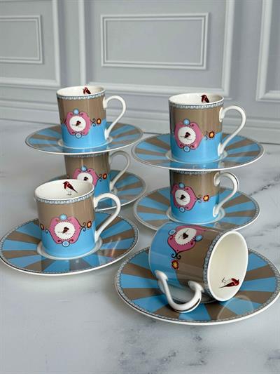 Türk Kahve Fincanı Bird Blue 6 Kişilik 12 Parça