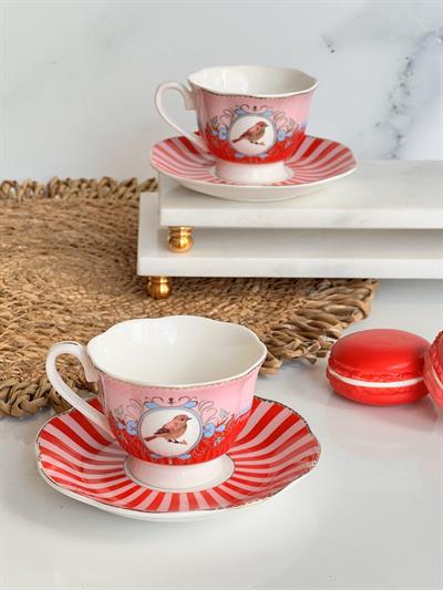Türk Kahve Fincanı Bird Red 2 Kişilik 4 Parça