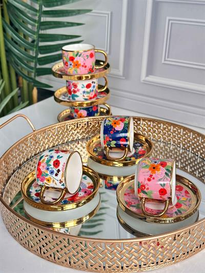 Türk Kahve Fincanı Colorful 6 Kişilik 12 Parça
