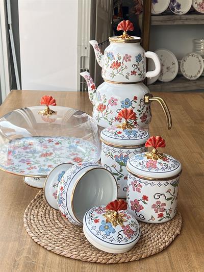 Vintage Emaye Mutfak Seti 5 Parça