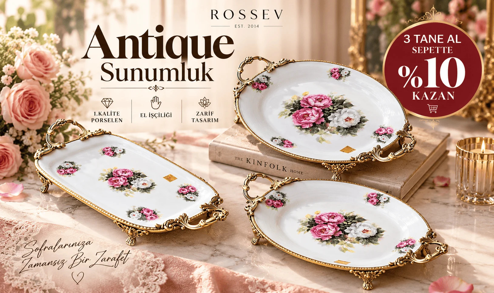 Antique Kulplu Servis Tabakları
