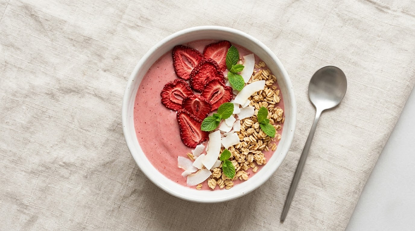 Wild Fruits soft dried çilek ile hazırlanmış besleyici smoothie bowl