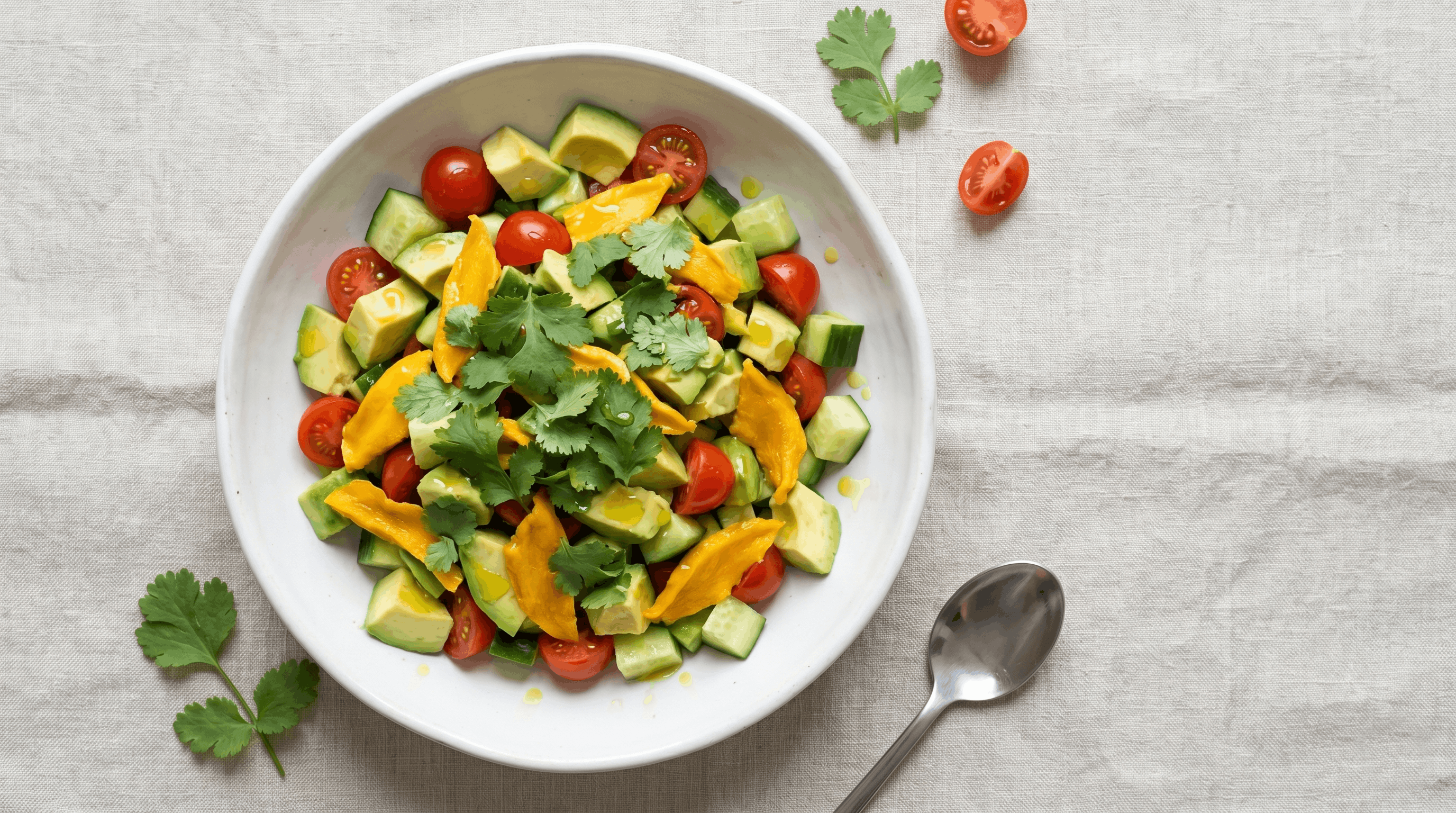 Wild Fruits soft dried mango ile hazırlanmış kremalı avokado salatası