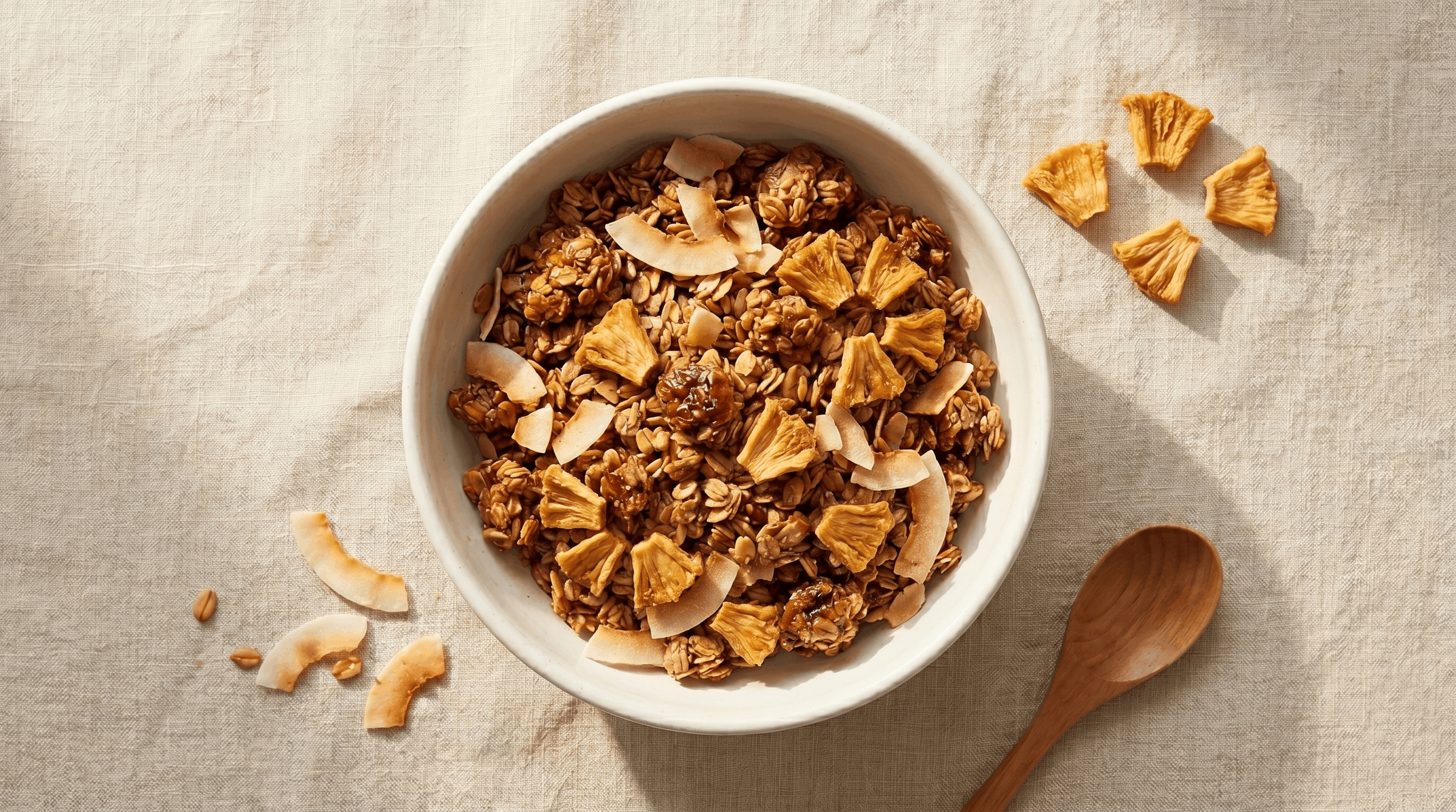 Wild Fruits soft dried ananas ile hazırlanmış hindistan cevizli ev yapımı granola