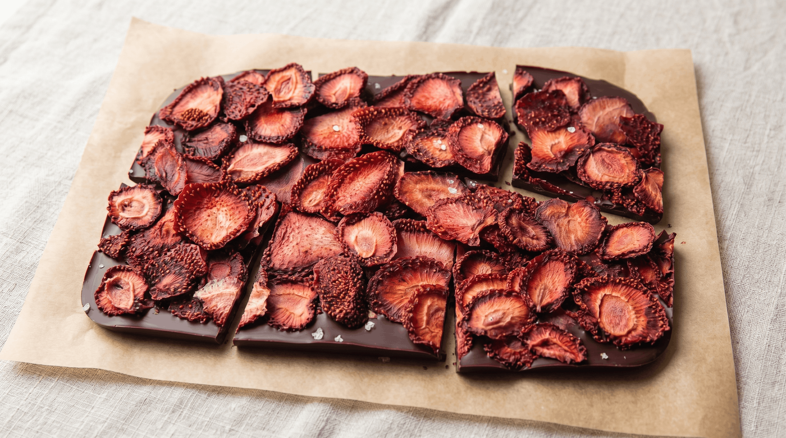 Wild Fruits soft dried çilek ile süslenmiş bitter çikolatalı tatlı