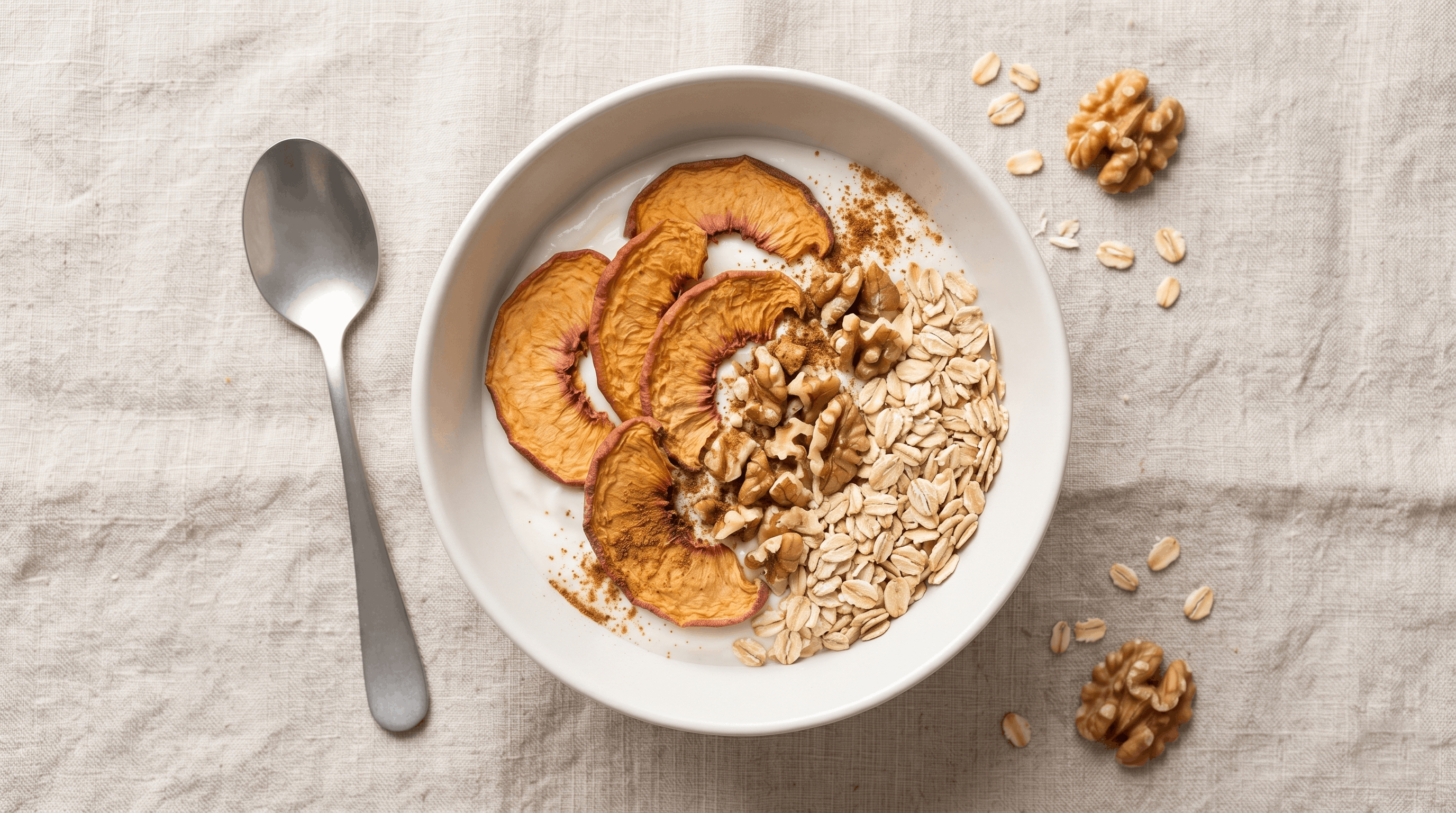 Wild Fruits soft dried şeftali ile hazırlanmış sağlıklı kahvaltı kasesi