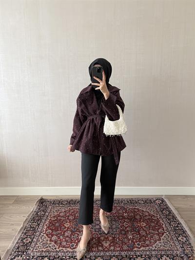  Taşlı Ceket - Bordo