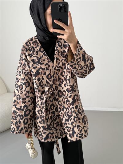 Bağlamalı Kapitone Ceket - Leopar