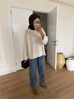 Basic Oversize Tunik - Ekru
