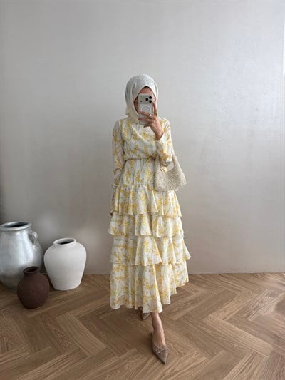 Çicek Desenli Elbise - Sarı