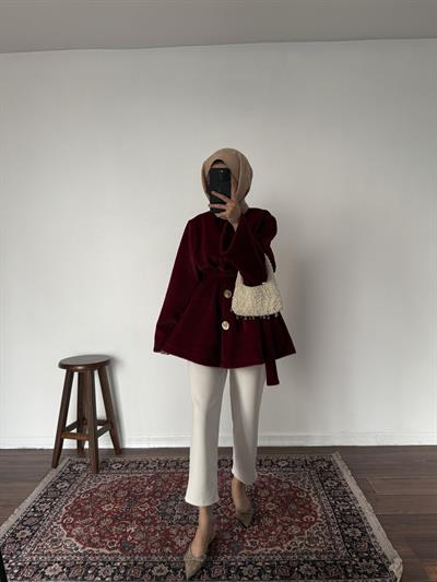 Düğmeli Goldfox Kaban - Bordo