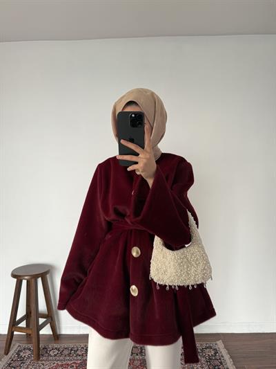 Düğmeli Goldfox Kaban - Bordo