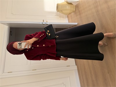 Gold Düğmeli Angora Kaban - Bordo