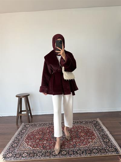 Goldfox Kürklü Kaban - Bordo