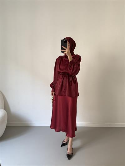 İpeksi Saten Takım - Bordo