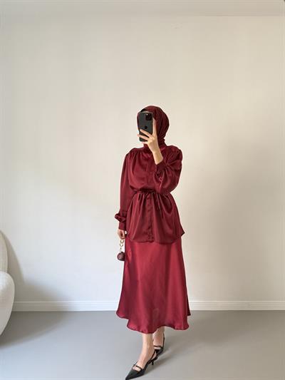 İpeksi Saten Takım - Bordo