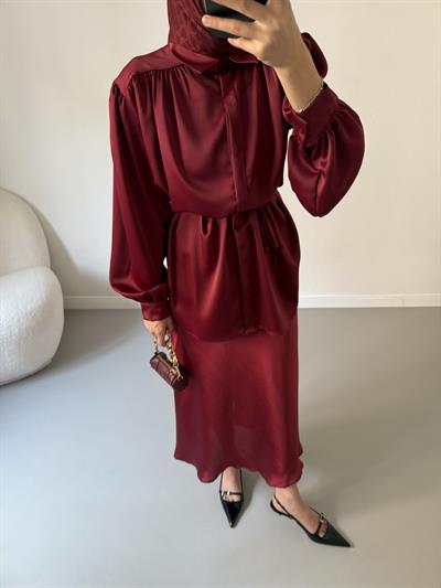 İpeksi Saten Takım - Bordo