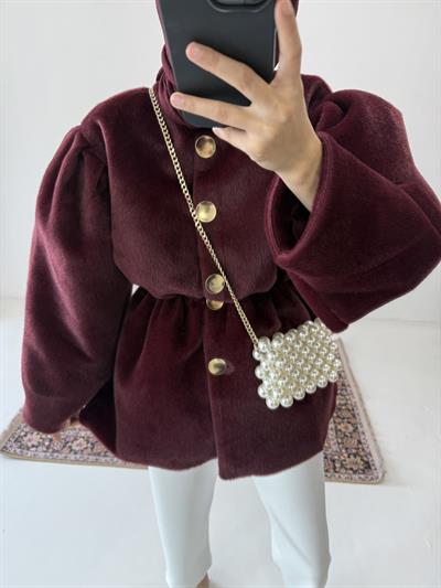 Kaşe Premium Düğmeli Kap - Bordo