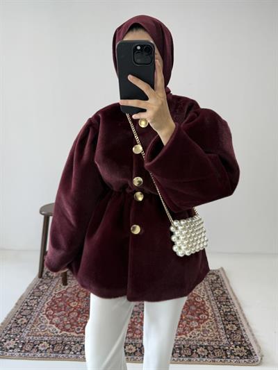 Kaşe Premium Düğmeli Kap - Bordo