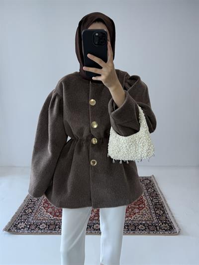 Kaşe Premium Düğmeli Kap - Kahve
