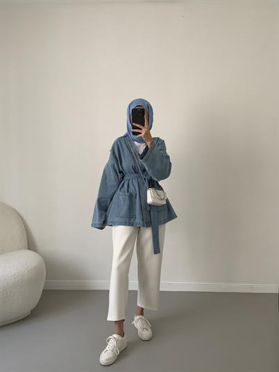 Kot Kimono Ceket - Acık Kot